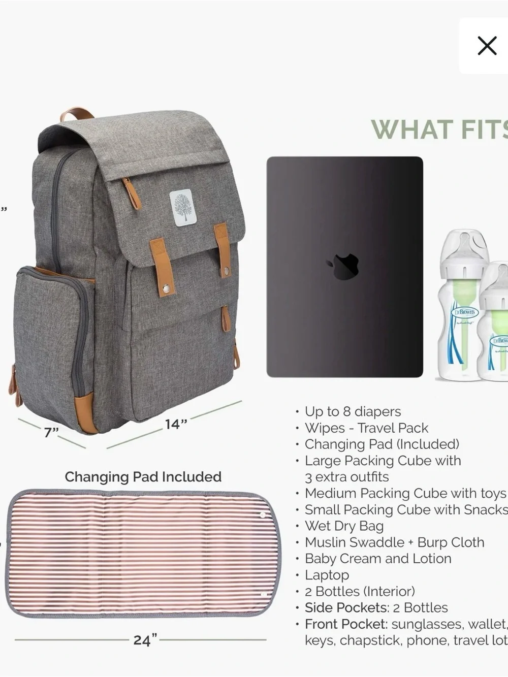 Parker Baby Co. Birch Bag  Backpack Grey Canvas